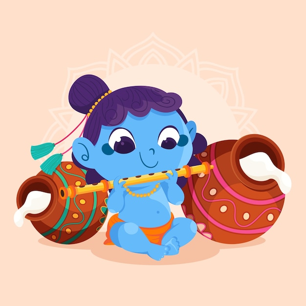 Free vector flat janmashtami illustration