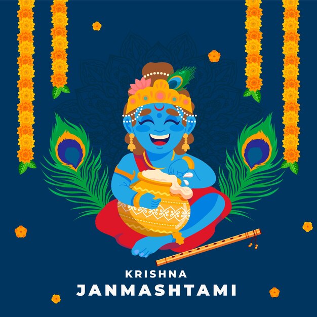 Illustrazione di janmashtami piatto