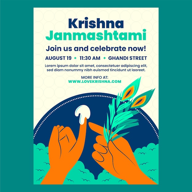 Free vector flat janmashtami poster template with hands