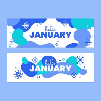 Flat january horizontal banners set