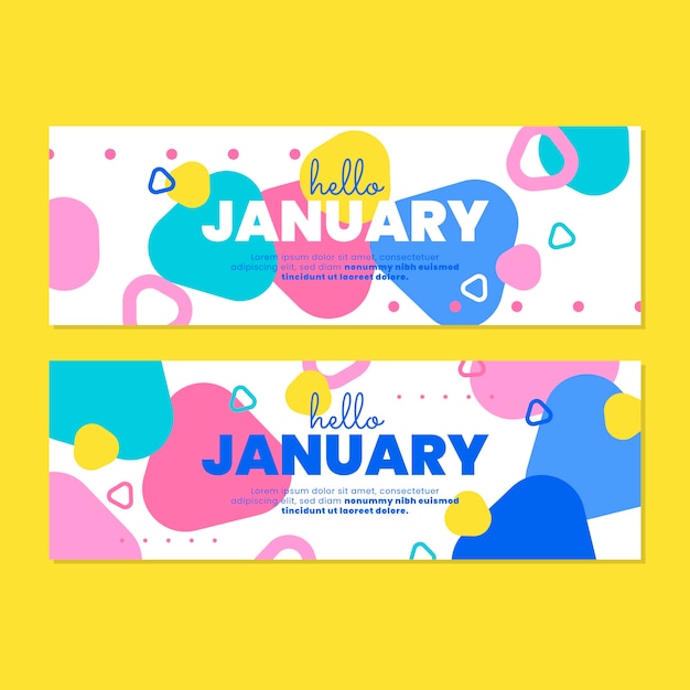 Flat january horizontal banners set