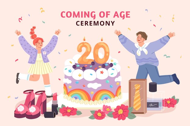 Free vector flat japanese coming of age celebration illustration