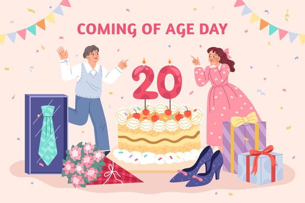 평평한 일본인 성인 축하 일러스트레이션