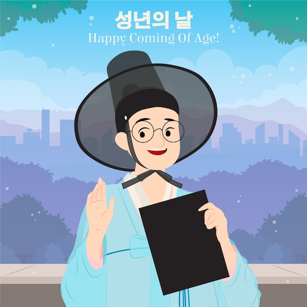 평평한 일본인 성인 축하 일러스트레이션