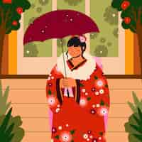 Free vector flat japanese coming of age celebration illustration