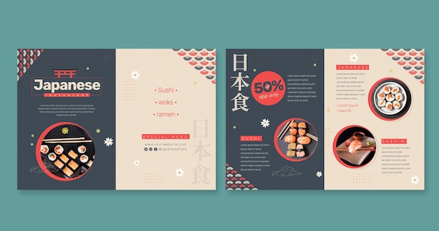 Flat japanese restaurant business brochure template