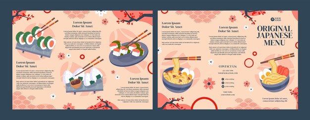 Шаблон брошюры плоского японского ресторанного бизнеса
