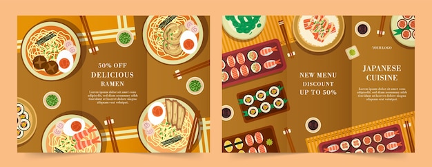 Free vector flat japanese restaurant business brochure template