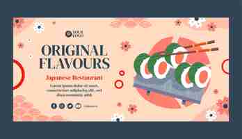 Free vector flat japanese restaurant horizontal sale banner template