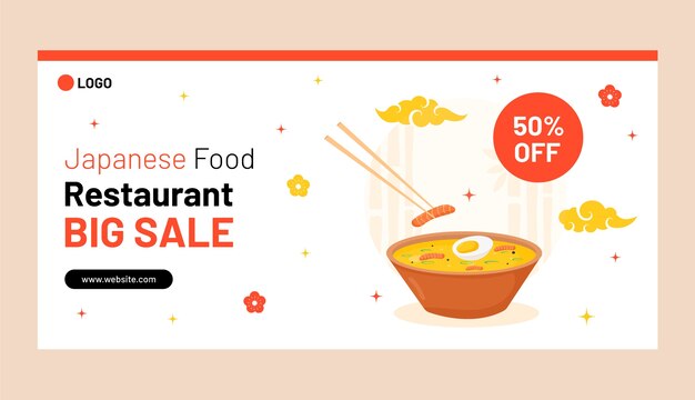 Free vector flat japanese restaurant horizontal sale banner template