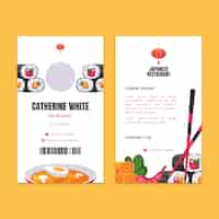 Free vector flat japanese restaurant id card template with traditional food