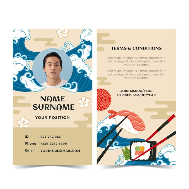 Flat japanese restaurant id card template