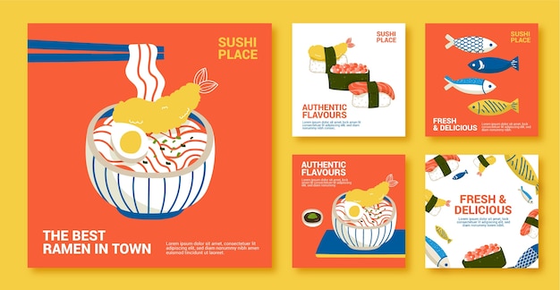 Flat japanese restaurant instagram posts collection