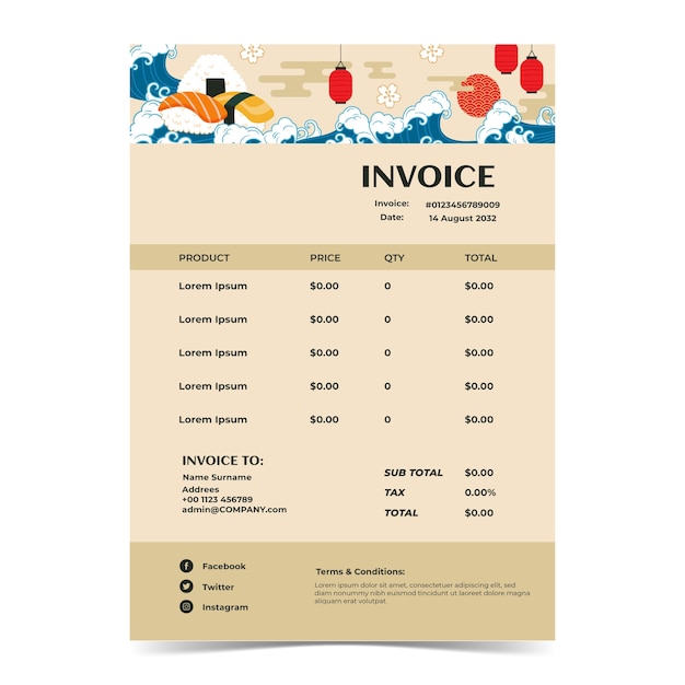 Flat japanese restaurant invoice template