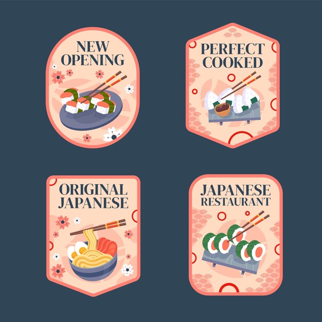Flat japanese restaurant labels collection