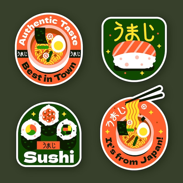 Flat japanese restaurant labels collection