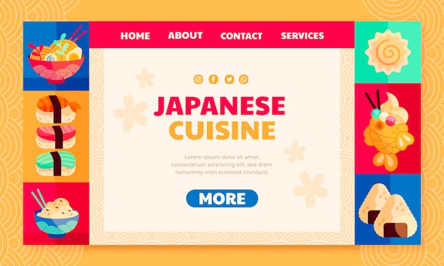 Free vector flat japanese restaurant landing page template