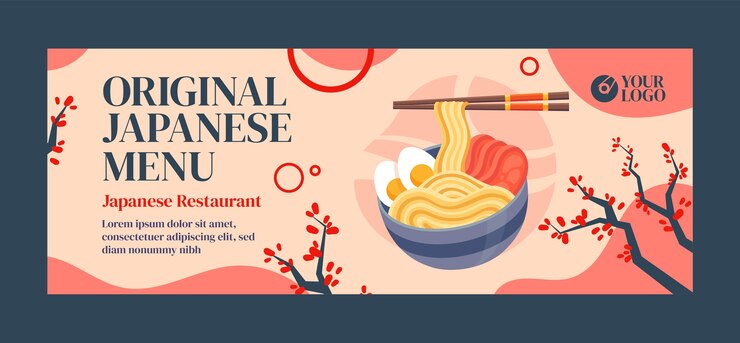 Free Vector flat japanese restaurant social media cover template