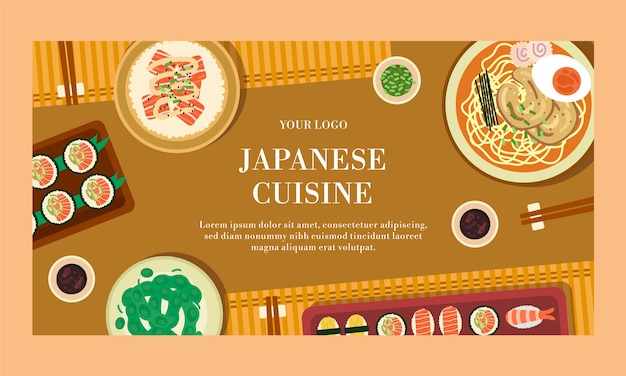 Free vector flat japanese restaurant social media promo template