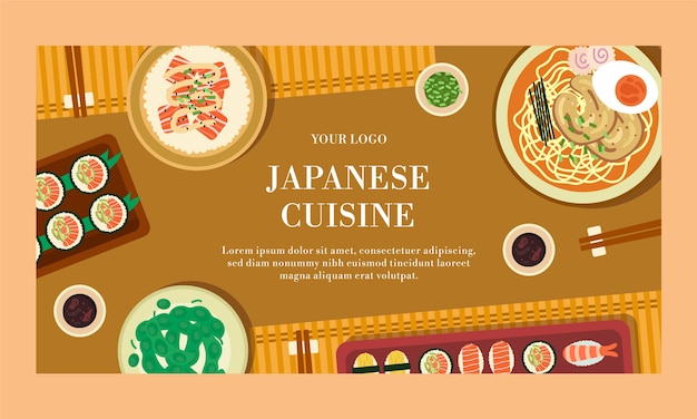Modello promozionale di social media per ristorante giapponese piatto