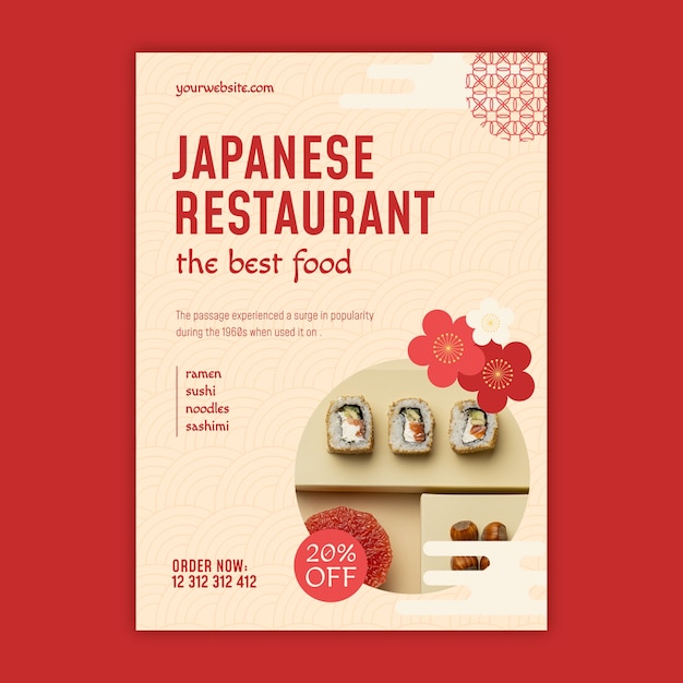 Flat japanese restaurant vertical poster template