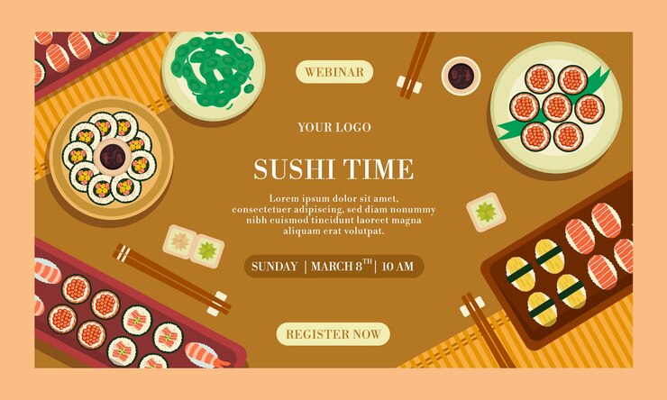 Free Vector flat japanese restaurant webinar template