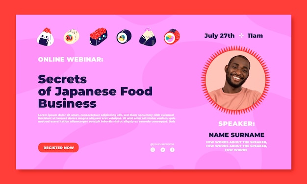 Flat japanese restaurant webinar template