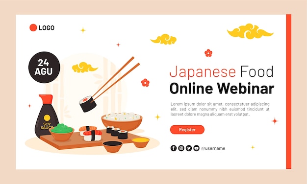 Free vector flat japanese restaurant webinar template