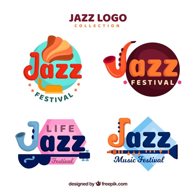 Flat jazz logo collection with funny style