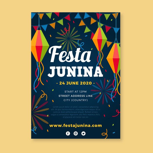 Flat june festival flyer template