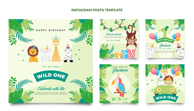 Flat jungle birthday party instagram posts collection