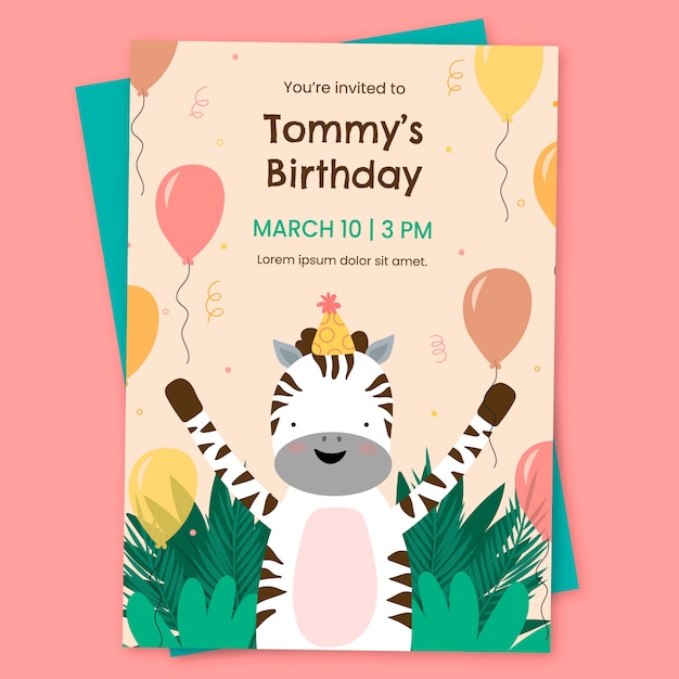 Free vector flat jungle birthday party invitation template