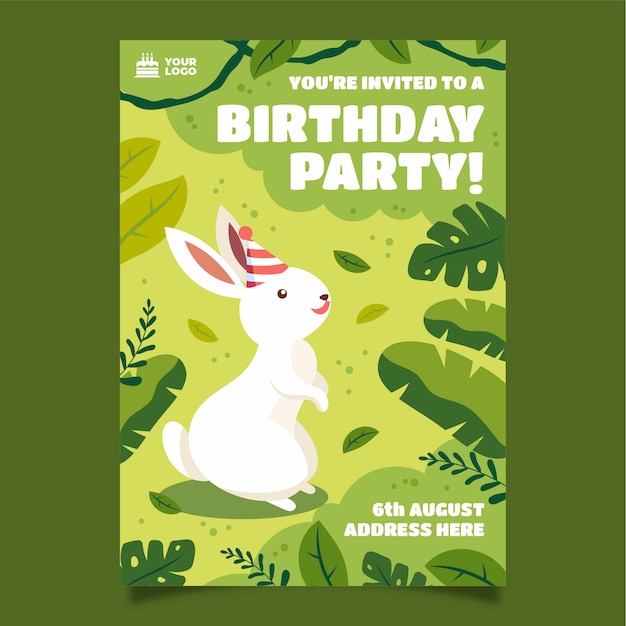 Flat jungle birthday party invitation template