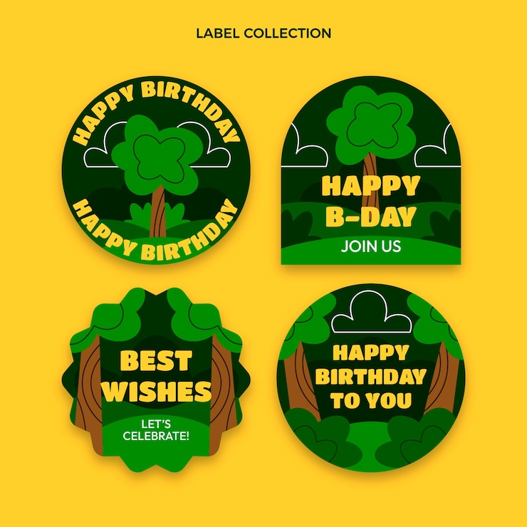 Free Vector flat jungle birthday party labels collection