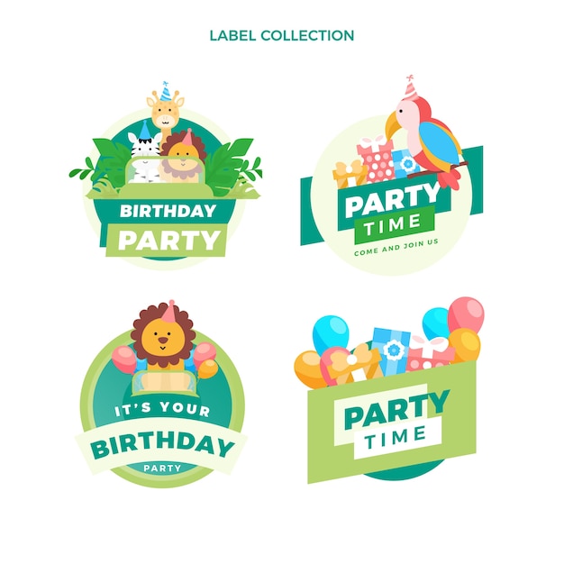 Flat jungle birthday party labels collection