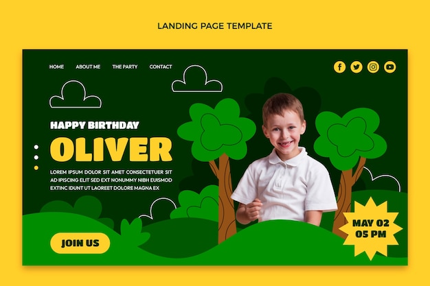 Free vector flat jungle birthday party landing page template