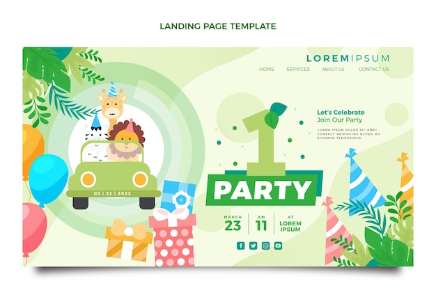 Free vector flat jungle birthday party landing page template