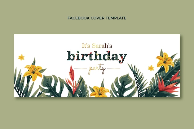 Flat jungle birthday party social media cover template