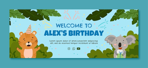 Free vector flat jungle birthday party social media cover template