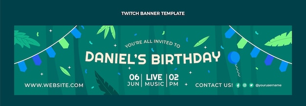 Flat jungle birthday party twitch banner