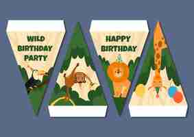 Free vector flat jungle children's birthday party pennants