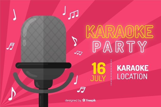 Vettore gratuito modello di banner festa karaoke piatto