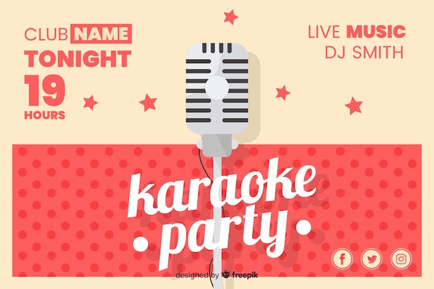 Flat karaoke party banner template