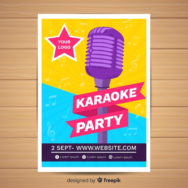 Free vector flat karaoke party poster template