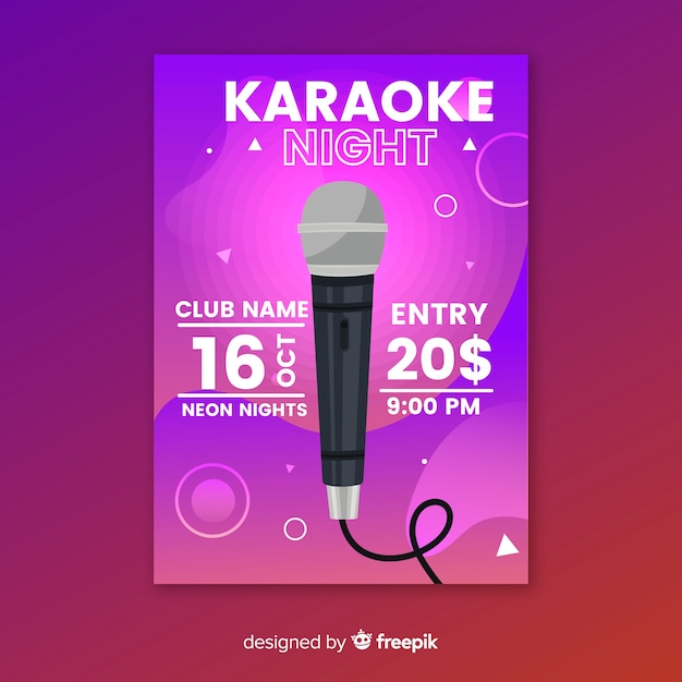 Free vector flat karaoke party poster template