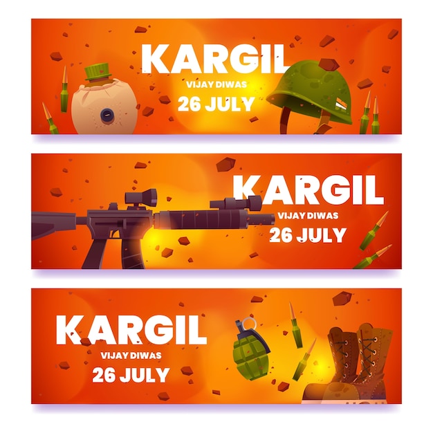 Free vector flat kargil vijay diwas banners set