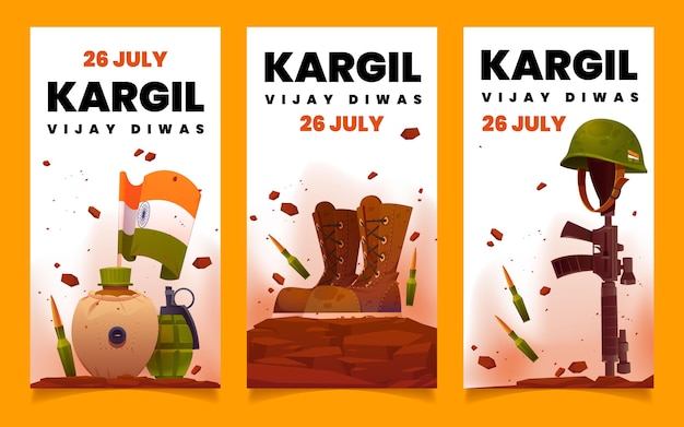 무료 벡터 플랫 kargil vijay diwas 배너 세트