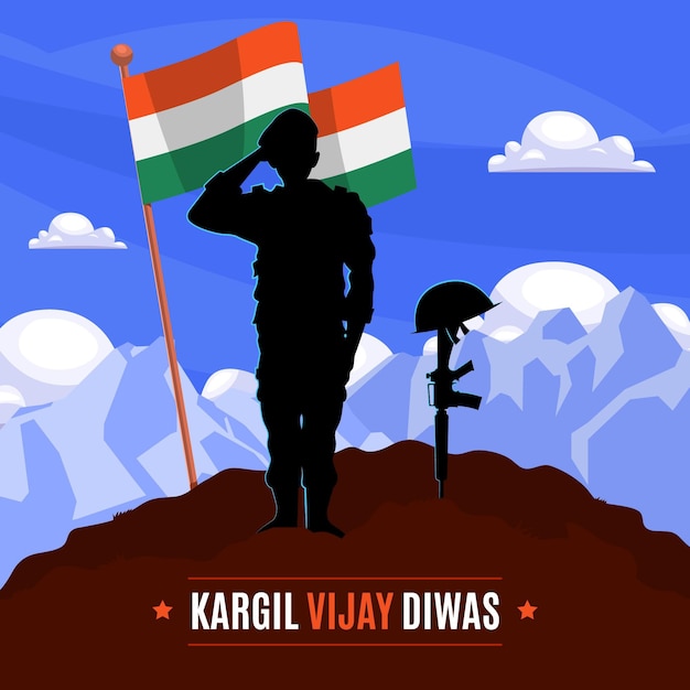 Vettore gratuito piatto kargil vijay diwas illustrazione