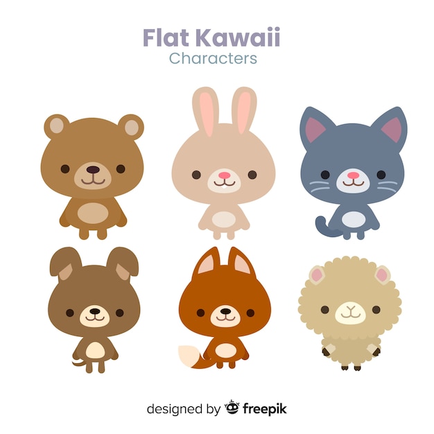 Flat kawaii animal collection