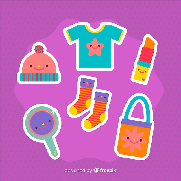 Free vector flat kawaii clothes collection